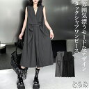 ノースリーブシャツワンピース ワンピース レディース 半袖 ロング ノースリーブ タック Vネック シャツワンピ ロングベスト 前開き 羽織り 変形 モード系 韓国 個性的 クラシカル きれいめ おしゃれ 大きいサイズ 夏 美ライン 楽ちん 30代 40代 50代 60代 とらみ 送料無料