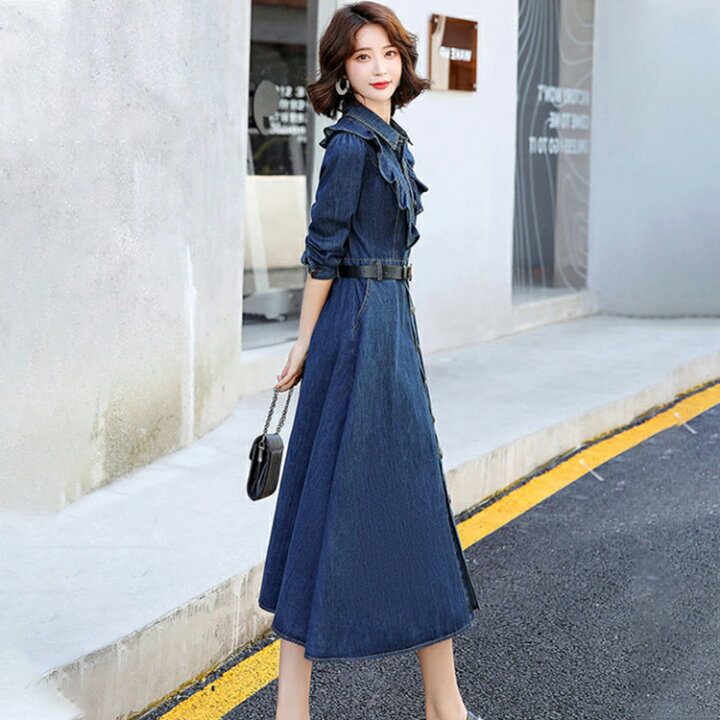 ワンピース ワンピ 無地 シャツワンピース デニムワンピ 襟付き 切り替え 切替 通勤 オフィス Ol きれいめ レディース ファッション通販