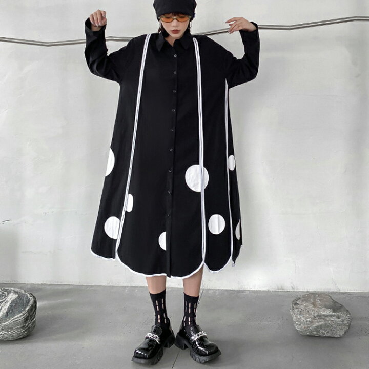 楽天市場】ドット柄ロングシャツワンピ シャツワンピース レディース 