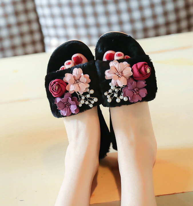 楽天市場 3カラー レディース 立体 花柄 おしゃれスリッパ かわいい もこもこ ふわふわ ルームシューズ 室内履き オフィス フォーマル 来客用 春 防寒 とらみ