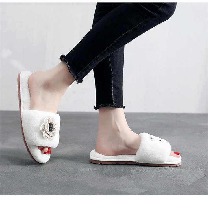 楽天市場 4カラー レディース 立体花柄 オフィス スリッパ かわいい ルームシューズ 春 冬 もこもこ おしゃれ 花柄 ファースリッパ 来客用 室内履き フォーマル ふわふわ 送料無料 とらみ