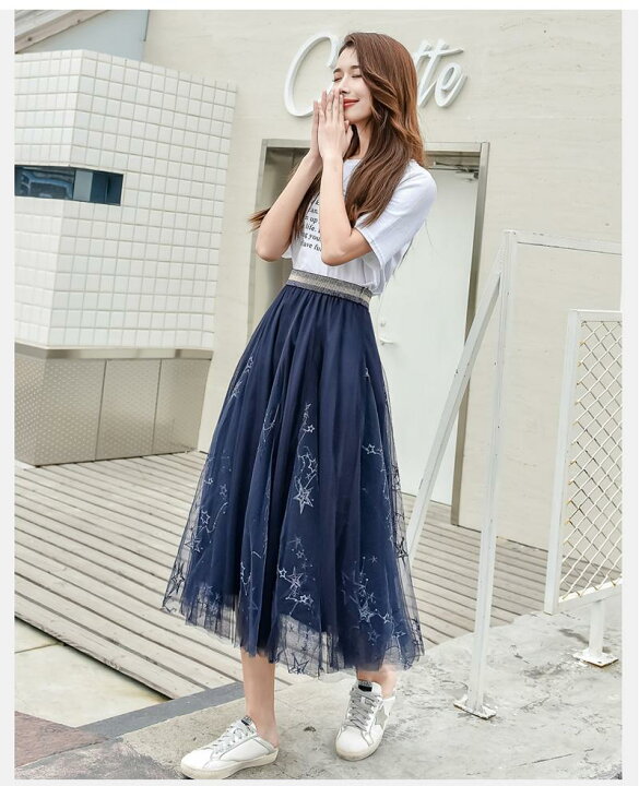 楽天市場】チュールスカート 星 チュールスカート ロング ロング  