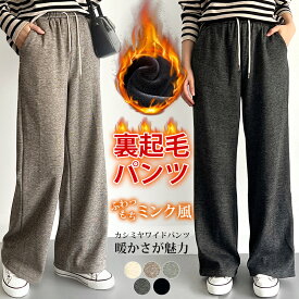 裏起毛 パンツ レディース 冬 裏起毛 カシミヤ ワイドパンツ ウエストゴム イージーパンツ ボトムス ストレッチ ポケット付き きれいめ さらてろ 高身長 低身長 パンツ あったかい 防寒 厚手 カジュアル 通勤 オフィス 大きいサイズ 体型カバー 送料無料