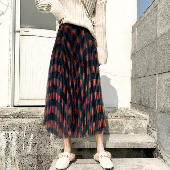楽天市場 チュールスカート ロング スカート ロングスカート プリーツスカート チェック柄 春 フレアスカート マキシ丈 フレア レディース マキシスカート 春 ウエストゴム 送料無料 とらみ 敬老の日 プレゼント とらみ