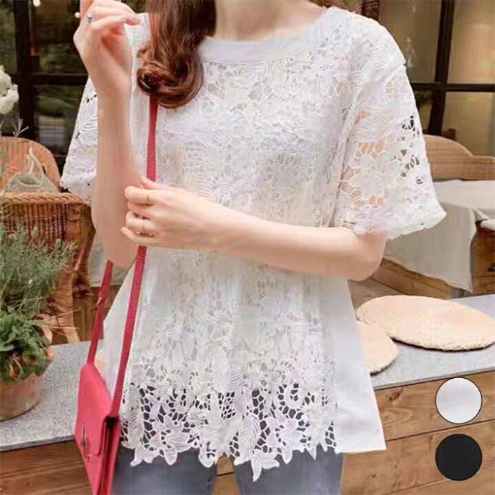 楽天市場】レースTシャツ レディース 半袖 夏シルク 混 レース 花柄 