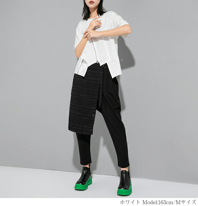 楽天市場】異素材 アシンメトリー ロングTシャツ モード 切替トップス  