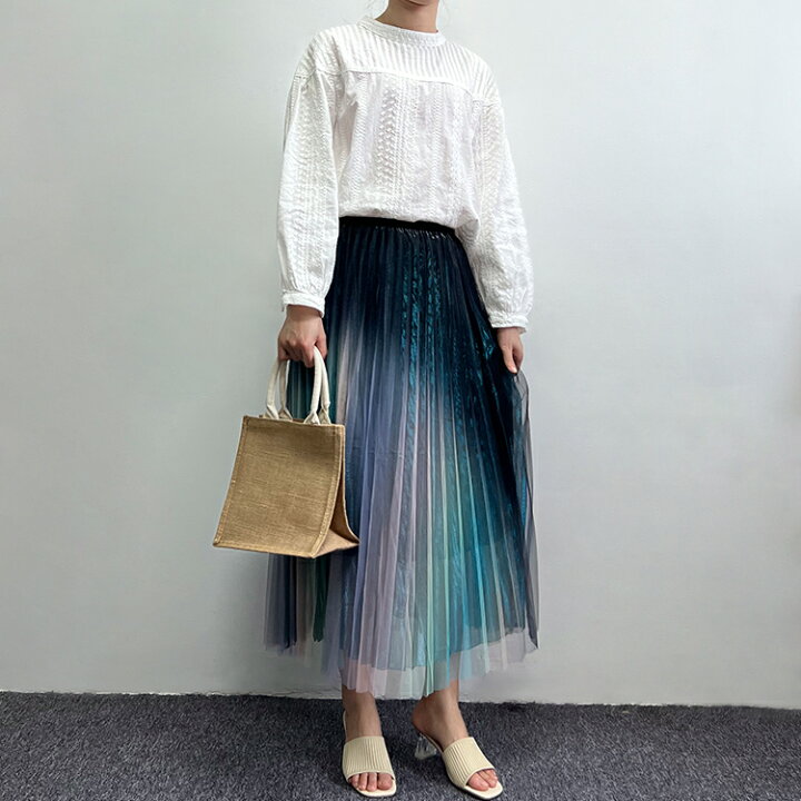 楽天市場】グラデーションスカート プリーツスカート ロング マルチ 