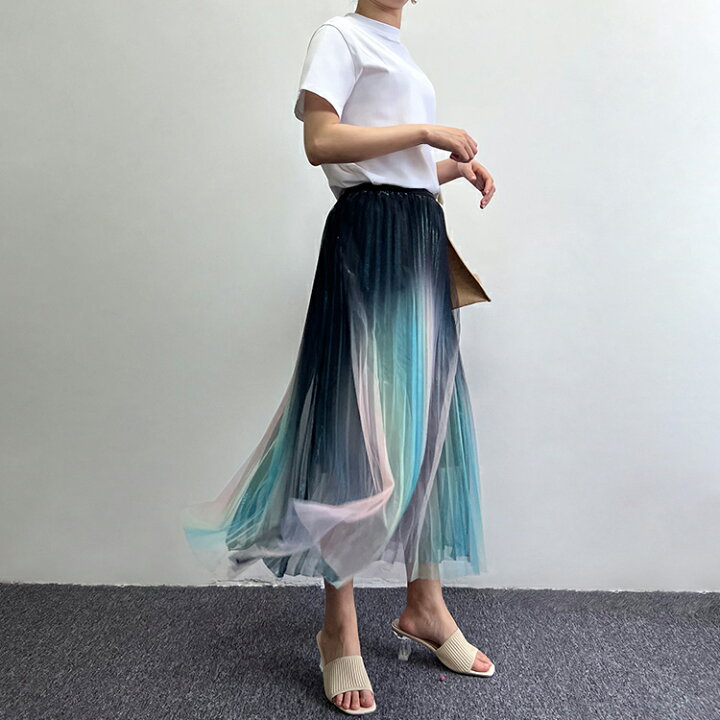 楽天市場】グラデーションスカート プリーツスカート ロング マルチ 