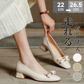 パンプス 靴 レディース 3.5センチヒール ミドルヒール リボンモチーフパンプス 走れるパンプス 美脚 痛くない 柔らかい 歩きやすい 太ヒール 大きいサイズ 小さいサイズ 大人 コーデ お仕事 卒業式 通学 通勤 結婚式 送料無料