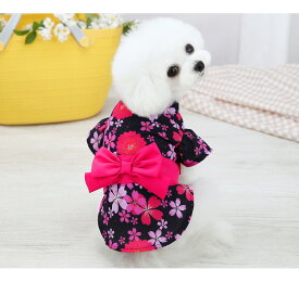 犬服着物浴衣スカートワンピースお花柄お祭りお散歩出かけ春夏秋猫服犬用犬洋服アクセサリ中型犬浴衣小型犬リボン生地ひんやりするペア服、女の子ワンちゃダックスフンドチワワマルチーズトイプードルダックスフンド犬浴衣女の子夏犬服