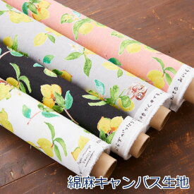 【10cm単位価格】 レモンとなまけもの Paper message ペーパーメッセージ 綿麻キャンバス 綿80％ 麻20% 生地 布 約110cm幅 ゆうパケット2m対応 （ ハンドメイド 手作り おしゃれ 手芸 入園 入学 雑貨小物 日本製 ）