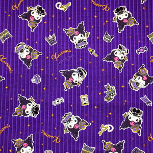 【10cm単位価格】 クロミ KUROMI KUキングダム ストライプ バク サンリオ オックス 綿100% 生地 布 約110cm幅 830359 入園入学 キャラクター ゆうパケット2m対応( ハンドメイド 手作り バッグ レッ