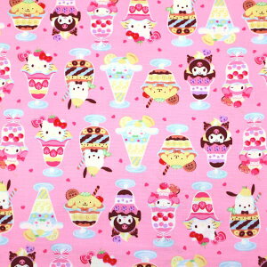 【10cm単位価格】 サンリオキャラクターズ MXパフェ スイーツ柄 ハローキティ マイメロディ オックス 綿100% 生地 布 約110cm幅 830410 入園入学 キャラクター ゆうパケット2m対応( ハンドメイド