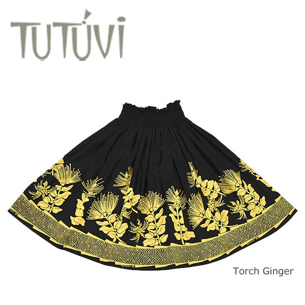 フラダンス衣装　パウスカート　スカート　フラ　パウ　TUP-FT523　TUTUVIパウ　レフアタパ　ブラック　イエロー　黒　黄