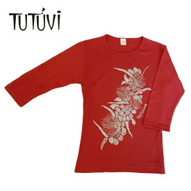 フラダンス衣装 tシャツ レッスン　フラ　着やすい　伸縮　TUT-HAK-7-RDSL　TUTUVI　七分袖Tシャツ　ワンサイズ上がおすすめ小さめレディースサイズ　ハクレイ　レッド　シルバー　赤