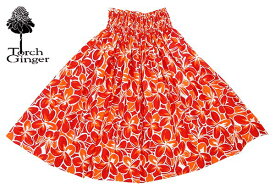 フラダンス衣装 パウスカート　フラ　スカート　パウ　　PAU-20215-10　ハワイアンファブリック　パウスカート　レッド　オレンジ　プルメリア　赤