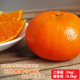 予約販売　2月下旬からの発送予定玉井農園の麗紅（れいこう）贈答用（秀品）4.5kg　家庭用5kg和歌山県田辺市上秋津地区【送料無料　※沖縄県は送料900円・北海道は送料1200円】