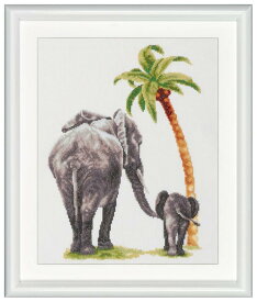 DUTCH STITCH BROTHERS クロスステッチ刺繍キット DSB005L "Safari Elephant" (サファリの象/布:リネン) 【海外取り寄せ/納期40～80日程度】