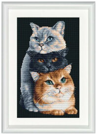 DUTCH STITCH BROTHERS クロスステッチ刺繍キット DSB015A "Three Cats" (三匹の猫/布色:黒) 【海外取り寄せ/納期40～80日程度】