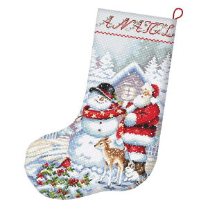 LETISTITCH �N���X�X�e�b�`�h�J�L�b�g L8016 Snowman and Santa Stocking (�X�m�[�}���ƃT���^�N���[�X�̃\�b�N�X) �y�C�O����/�[��45�`90�����x�z