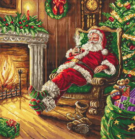 LETISTITCH クロスステッチ刺繍キット L8052 "Santa's rest by the chimney" (サンタクロース) 【海外取り寄せ/納期40～80日程度】