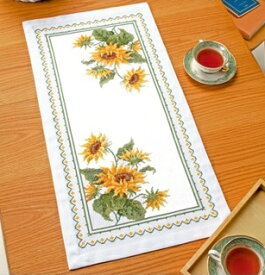 Olympusクロスステッチ刺繍キット1196 「テーブルセンター・サンフラワー」 オリムパス オノエ・メグミの美しい花たち Sunflower ひまわり 向日葵 ヒマワリ テーブルクロス