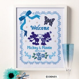 Olympusクロスステッチ刺繍キット 7371「ウェルカムボード (ブルー)」 ミッキーマウスとミニーマウス ウェディング (c)Disney