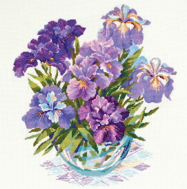 RIOLISクロスステッチ刺繍キット No.1071 「Irises in Vase」 (花びんにいけられたアイリス) 【海外取り寄せ/納期30〜60日程度】