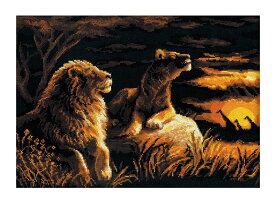 RIOLISクロスステッチ刺繍キット No.1142 「Lions in the Savannah」 (サバンナのライオン) 【海外取り寄せ/納期30〜60日程度】