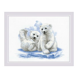 RIOLISクロスステッチ刺繍キット No.2043 "Bear Cubs on Ice" (白クマの子供) 【海外取り寄せ/納期30～60日程度】