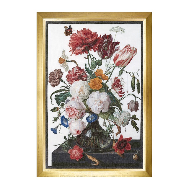Thea Gouverneur クロスステッチ刺繍キットNo.785 Rijksmuseum "Still Life with Flowers in a Glass Vase, 1650-1683, Jan Davidsz. De Heem" (ヤン・ダヴィス・デ・ヘーム 花瓶の花) テア・グーヴェルヌール 【取り寄せ/納期40～80日程度】 刺繍キット