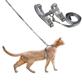 猫 ハーネス 抜けない ダブルロック 簡単 猫 リード ハーネス セット 2点セット ワンタッチ 調整できる 猫用ハーネス (A1 モノトーン)
