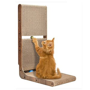 猫 爪研ぎ 段ボール ガリガリウォール L字型壁立て おもちゃ付き猫つめとぎ H69cm