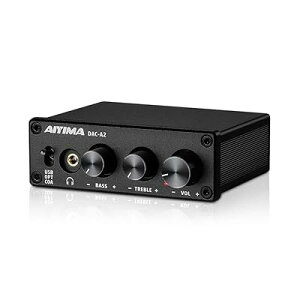 DAC-A2 ヘッドフォンアンプ PC-USB/光/コアキシャル入力、RCA/3.5mmヘッドフォン出力 デジタル/アナログ変換 アナログ卓上オーディオコンバーター 5V 24Bit 192kHz
