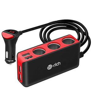 シガーソケット 4usb 3連 車載充電器 ソケット 120W 最大6.8A/5V 急速充電 12V/24V車対応 LED付 オート電圧測定 スマート識別 12か月 iPhone 6s Plus対応