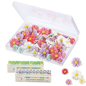 プッシュピンタック ストレージ ボックス 付き 装飾 フラワ フラワーサムタック サム タック カラフル マーキングピン ホワイト ボード コルク ボード 写真 壁 地図 掲示板 工芸 オフィス ホ