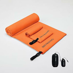 BeeNesting 速乾タオル スポーツタオル マイクロファイバータオル 軽量 吸水 コンパクト 収納袋付き 旅行 水泳 アウトドア 登山用 2枚セット (2XL+S, オレンジ)