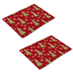 ランチョンマット コースター クリスマスツリー柄 断熱パッド 北欧風 リネン 吸水性 厚手断熱 テーブルやけど防止 クリスマステーブルの飾り 日常/レストラン/ホテルに適合 (2個入)
