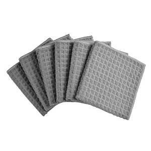 ふきん 早速吸水 ぞうきん キッチン拭きマイクロファイバー布巾 速乾 雑巾 台拭き 食器 拭き、手拭き用ハンドタオル ガラス 窓鏡洗面台拭きタオル 掃除用品 ワッフル調【6枚 30*30cm】グレー