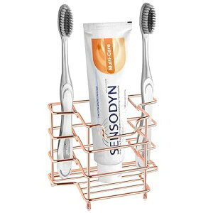 歯ブラシホルダー 壁掛け ステンレススチール 2+1スロット シャワー 電動歯ブラシと歯磨き粉ホルダースタンド バスルーム カウンタートップオーガナイザー 収納ラック カミソリ用 (ローズ