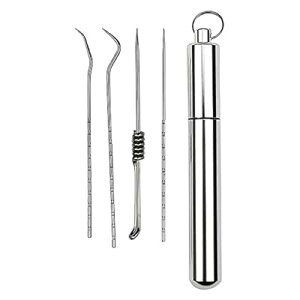 爪楊枝ケース ポータブル チタン合金 爪楊枝入れ 軽量 携帯 ピルケース キーホルダー 容器 耐湿防圧 小物入れ ボックス アウトドア 野外 山登り チタン 爪楊枝入れ【4本セット】