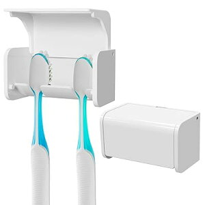 2パック壁掛け薬棚用カバー付き歯ブラシホルダーシャワー、RV、キャンピングカー、常備薬キャビネット、自己接着カバー付き2スロット歯ブラシ収納オーガナイザー、歯ブラシラックハンガ