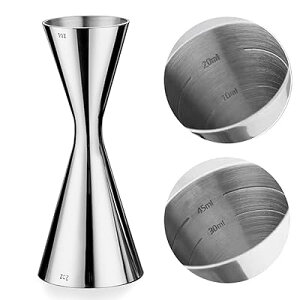 メジャーカップ 30ml / 60ml ジガーカップ カクテル 目盛り付き ダブルヘッド 計量カップ オンスカップ ワイン刻みカップ 一体型ステンレス鋼 (Silver, 単品30/60ml)