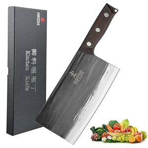 HIROSHI ドイツ製ステンレス骨切り中華包丁 肉切り庖丁 中厚刃の料理包丁 骨付き.菜切り キッチンナイフ 鍛造加工 黒処理防錆 炭化加工木柄 家庭用 業務用 中式菜刀