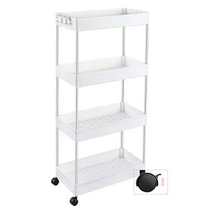 キッチンワゴン 収納ワゴン キッチンラック キッチン収納カート 隙間ワゴン 収納棚 キッチン収納棚 収納ラック キャスター付き ホワイト スリム 隙間収納 4段 幅22.5cm/幅13cm 耐荷重 おしゃれ