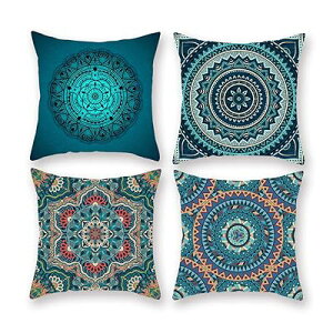 クッションカバー 45 45 おしゃれ 4枚セット ピーチスキン生地 柔らかい 曼荼羅 北欧人気雑貨 ソファ背当て 装飾枕カバー 抱き枕カバー 座布団カバー 車 椅子 インテリア飾り 自宅用 祝日ギフ