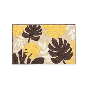 玄関マット お風呂マット 室内 屋外 滑り止め 北欧 吸水 速乾 滑り止め付き 洗える 玄関 キッチン バスルーム マイクロファイバー リーフ柄 (ブラウン.ゴールド, 50×80cm)