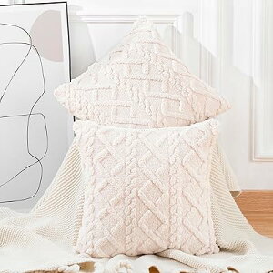 クッションカバー 2枚セット 45×45cm ベージュ 北欧 柔らかい 短いウール フリース 背当て 装飾 枕カバー 座布団カバー ソファ用 寝室用