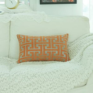 クッションカバー シェニール生地 幾何学模様 柄 おしゃれ 柔らかい北欧 可愛い ピロケース 車 椅子 インテリア飾り 2枚セット (オレンジ, 30x50)