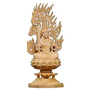 仏像 不動明王 仏壇仏像 木彫り 桧木製 八角台座 火炎光背 酉年 守り本尊 祈る 厄除け(高さ29cm×巾12cm×奥行12cm)